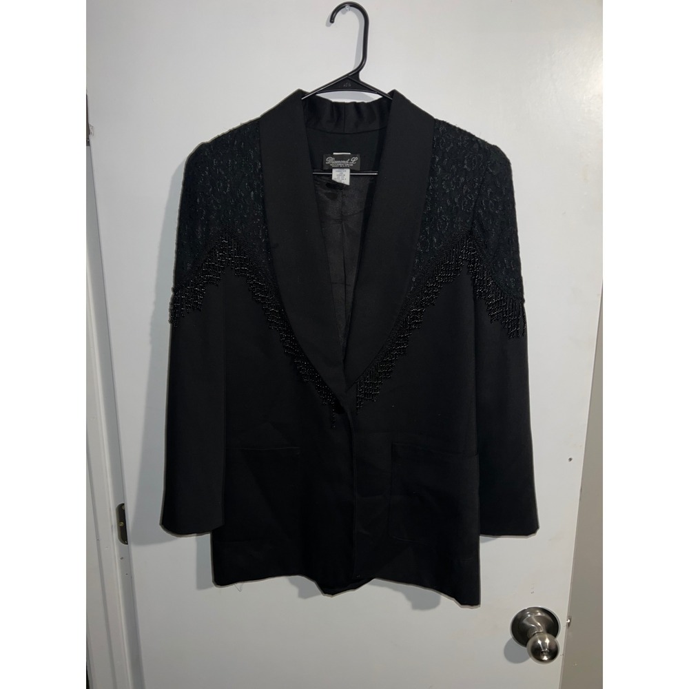 Diamond L Western Wear Women Black Beaded Fringe Lace Blazer Jacket Size 6 536 W